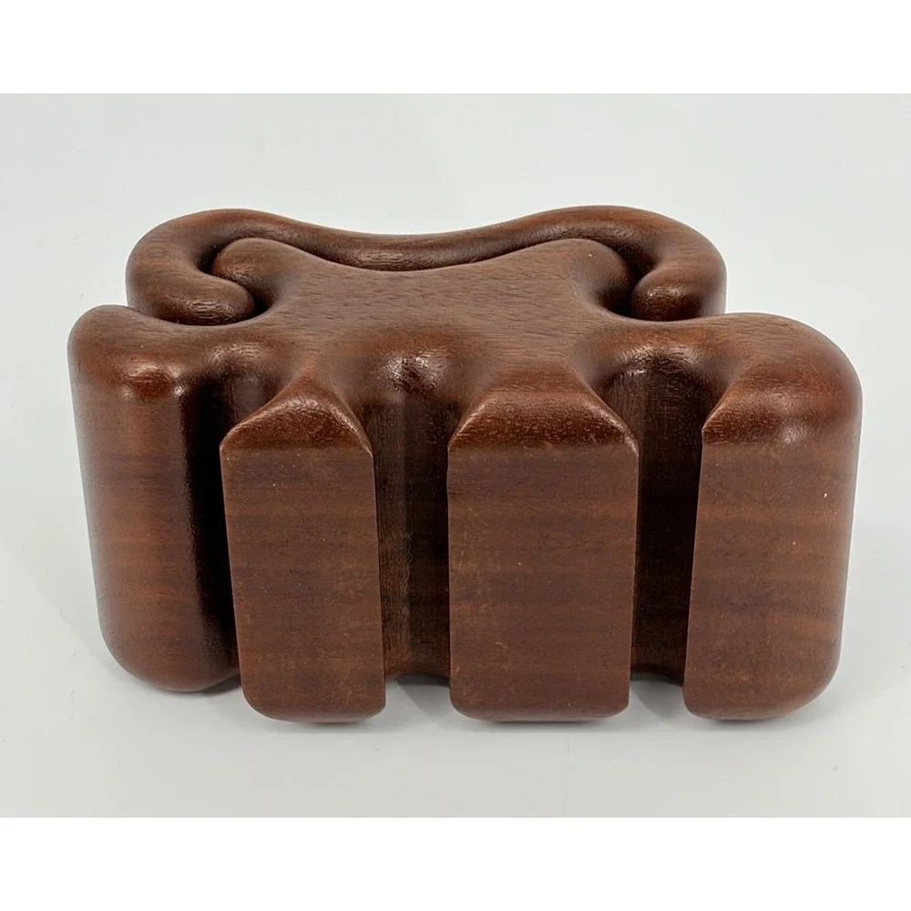 Vintage Fred and Marilyn Buss Black Walnut Trinket Puzzle Jewelry Box Unsigned